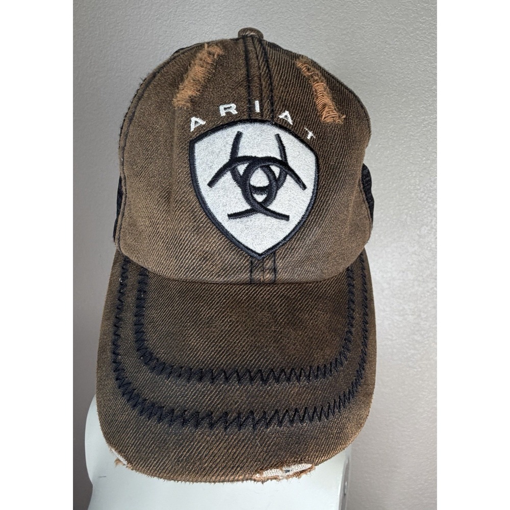 Ariat Brown Distressed Mesh Trucker Cap Western Ranch Cowboy Hat One Size